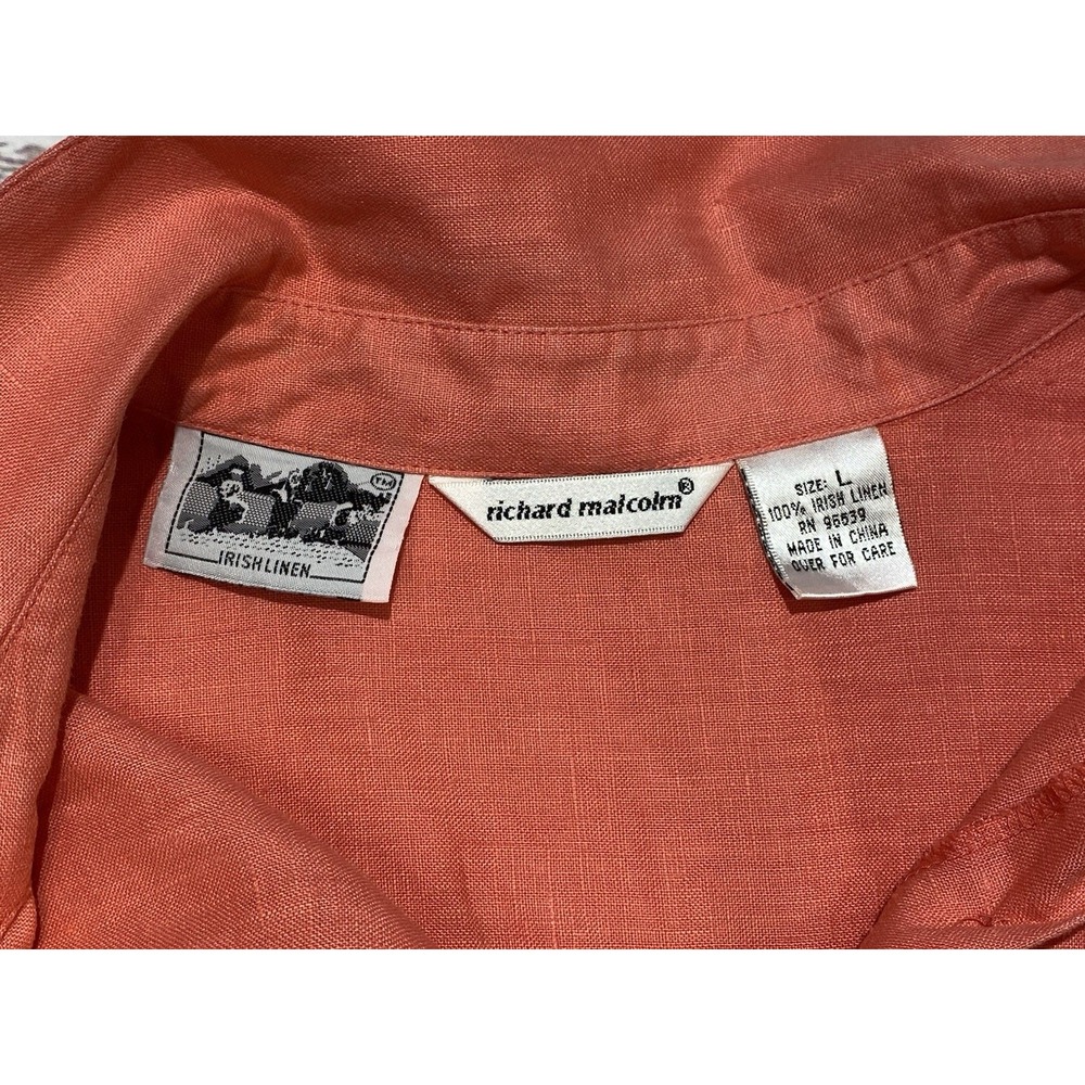 Richard Malcolm Women Orange 100% Irish Linen Blouse Button 1/4 Sleeve | LARGE - Picture 4 of 4